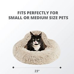 Friends Forever Luna Donut Faux Fur Cozy Cave Covered Dog Bed with Hooded Blanket, Tan slide 2 of 8