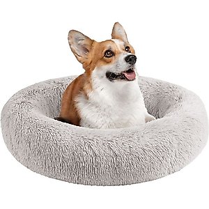 Friends Forever Serena Calming Oval Cuddler Bolster with Memory Foam Dog & Cat Bed, Grey, Medium