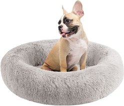 Friends Forever Serena Calming Oval Cuddler Bolster with Memory Foam Dog & Cat Bed, Grey, Small