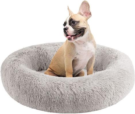 Show full view: Friends Forever Serena Calming Oval Cuddler Bolster with Memory Foam Dog & Cat Bed, Grey, Small slide 1 of 10
