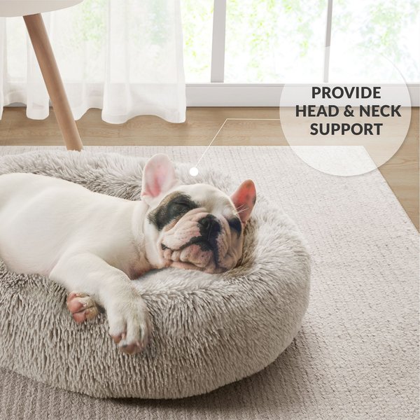 Show full view: Friends Forever Serena Calming Oval Cuddler Bolster with Memory Foam Dog & Cat Bed, Tan, Large slide 2 of 10