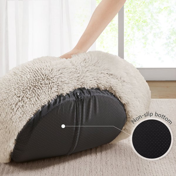 Show full view: Friends Forever Serena Calming Oval Cuddler Bolster with Memory Foam Dog & Cat Bed, Tan, Large slide 5 of 10