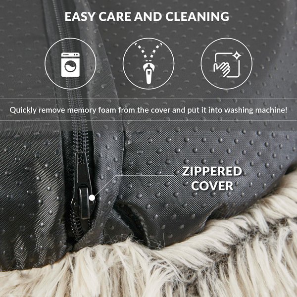 Show full view: Friends Forever Serena Calming Oval Cuddler Bolster with Memory Foam Dog & Cat Bed, Tan, Large slide 6 of 10