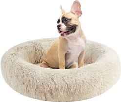 Friends Forever Serena Calming Oval Cuddler Bolster with Memory Foam Dog & Cat Bed, Tan, Small