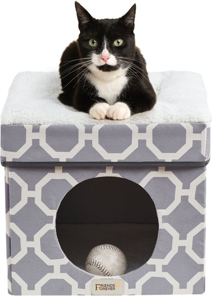 Show full view: Friends Forever Taylor Collapsible Cube Cat House & Ottoman, Grey slide 1 of 10
