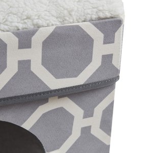 Friends Forever Taylor Collapsible Cube Cat House & Ottoman, Grey