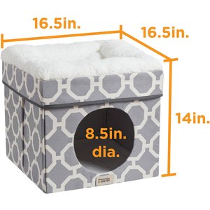 Friends Forever Taylor Collapsible Cube Cat House & Ottoman, Grey