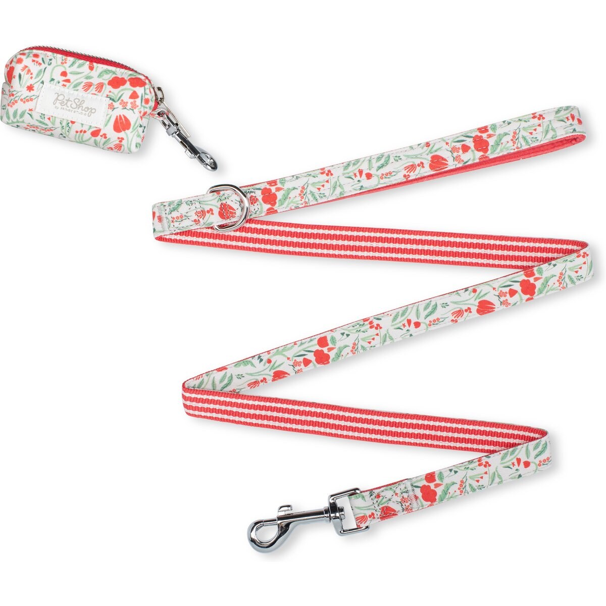 Fringe Studio Ditsy Floral Cotton Dog Leash & Waste Bag Holder Bundle, 4-ft long, 0.78-in wide