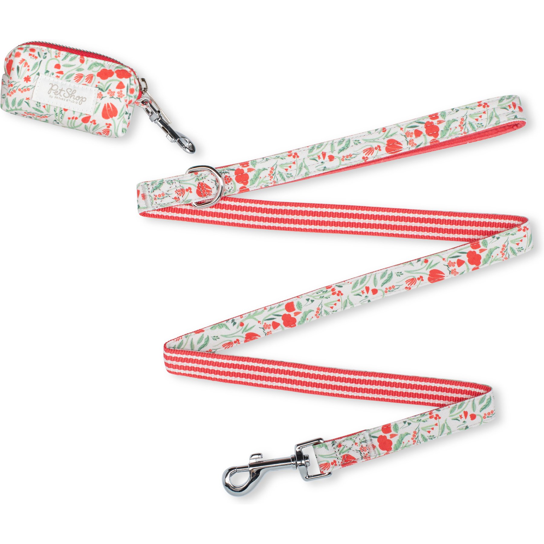 Fringe Studio Ditsy Floral Cotton Dog Leash & Waste Bag Holder Bundle, 4-ft long, 0.78-in wide