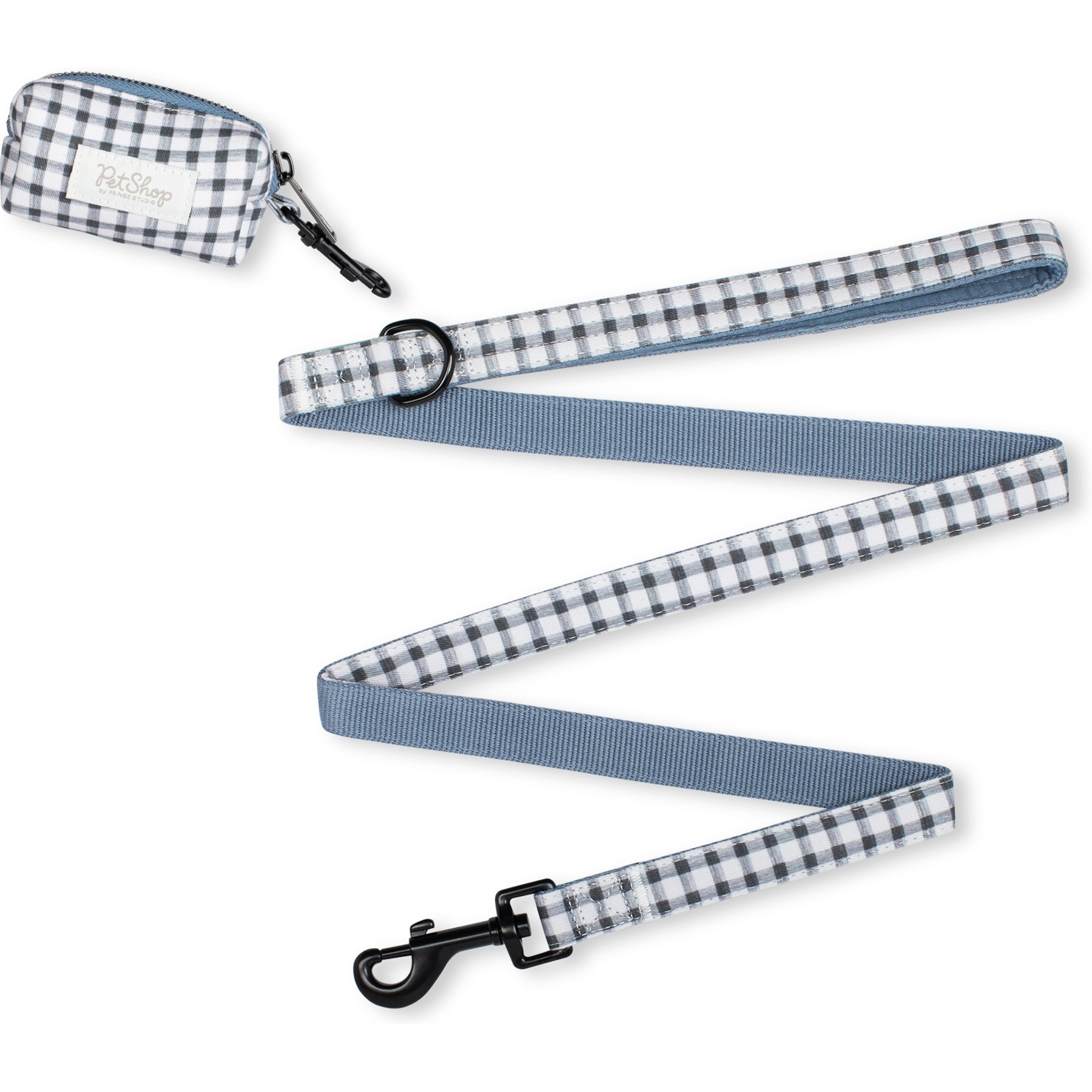 Fringe Studio Painted Gingham Cotton Dog Leash & Waste Bag Holder Bundle, 4-ft long, 0.78-in wide