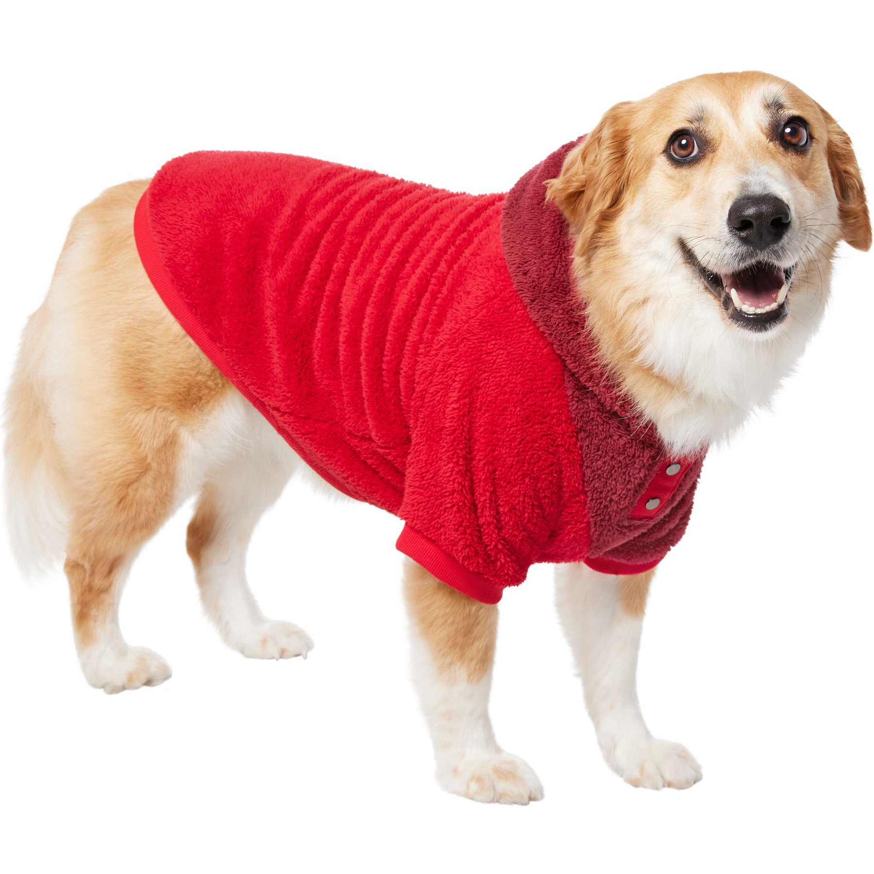 Frisco 2-Tone Colorblock Fleece Dog & Cat Hoodie, Burgundy, XX-Large