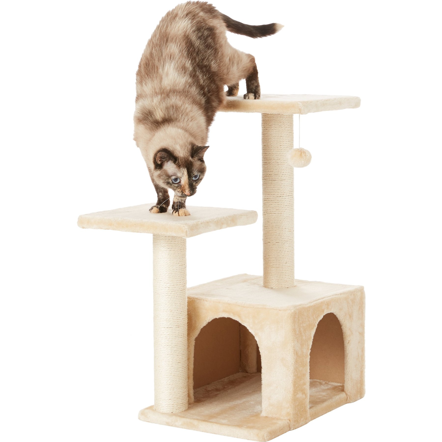 FRISCO 28-in Faux Fur Cat Tree & Condo, Cream - Chewy.com