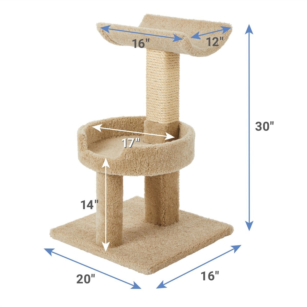 Frisco 30-in Real Carpet Solid Wood Cat Tree