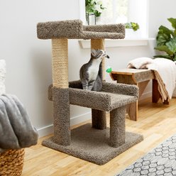 Frisco 32-in Real Carpet Solid Wood Cat Tree with Toy, Gray