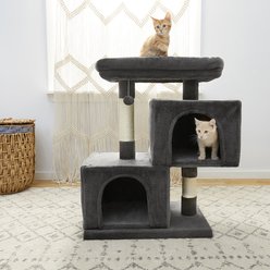 Frisco 33-in Faux Fur Cat Tree & Condo, Dark Charcoal