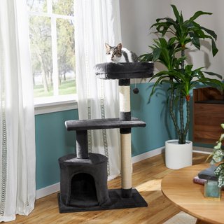 Frisco 38-in Cat Tree with Condo, Top Perch & Toy, Charcoal slide 1 of 5