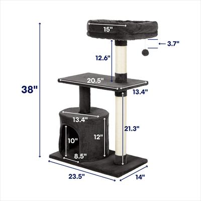 Show full view: Frisco 38-in Cat Tree with Condo, Top Perch & Toy, Charcoal slide 2 of 7