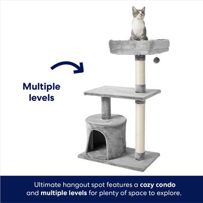 Show full view: Frisco 38-in Cat Tree with Condo, Top Perch & Toy, Gray slide 3 of 7