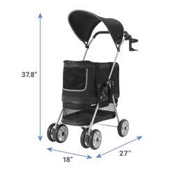 Frisco 3 in 1 Dog & Cat Stroller with Detachable Carrier, Black slide 2 of 6