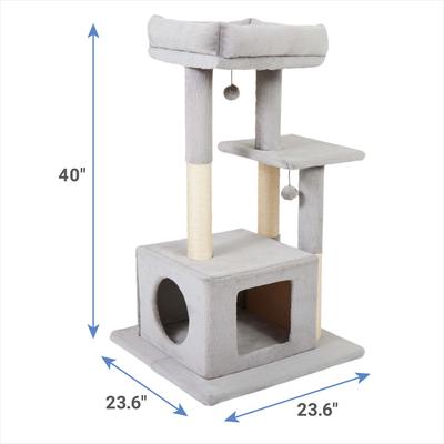 Show full view: Frisco 40-in Faux Fur Cat Tree & Condo, Gray slide 2 of 8