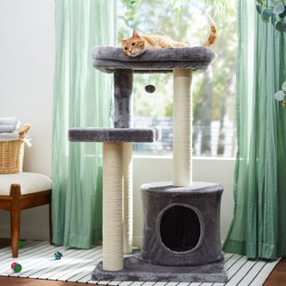 Frisco 42-in Heavy Duty Faux Fur Cat Tree & Condo, Gray slide 1 of 7