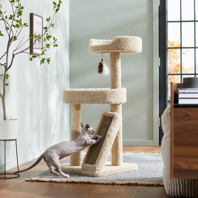Frisco Frisco 44-in Real Carpet Cat Tree with Replaceable Corrugate Scratcher, Beige