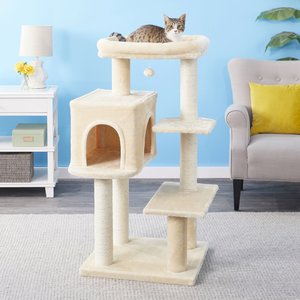Frisco 48-in Heavy Duty Faux Fur Cat Tree & Condo, Cream