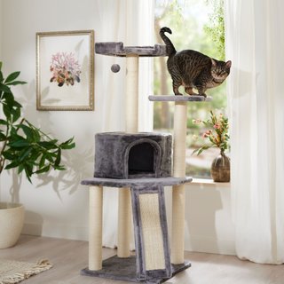 Frisco 52-in Faux Fur Cat Tree & Condo, Gray slide 1 of 6