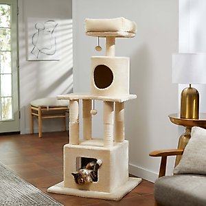 Frisco 54 in Faux Fur Cat Tree & Condo, Cream