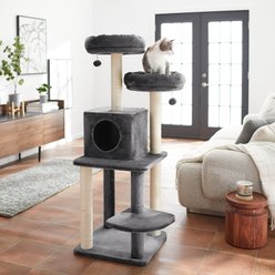 Frisco 55-in Faux Fur Cat Tree & Condo, Dark Charcoal