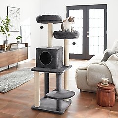 Frisco 55-in Faux Fur Cat Tree & Condo, Dark Charcoal