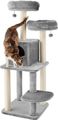 Show full view: Frisco 55-in Faux Fur Cat Tree & Condo, Gray slide 3 of 8