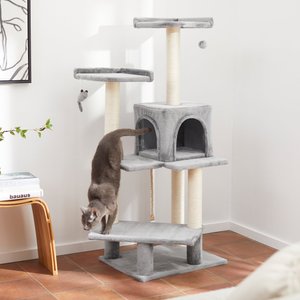 Frisco 57-in Faux Fur Cat Tree & Condo, Gray