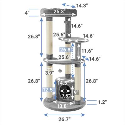 Show full view: Frisco 59.5-in Heavy Duty Faux Fur Cat Tree & Condo, Gray slide 2 of 8