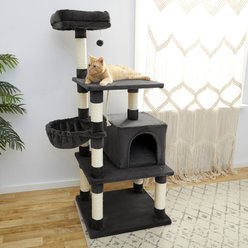 Frisco 59-in Faux Fur Cat Tree & Condo, Dark Charcoal