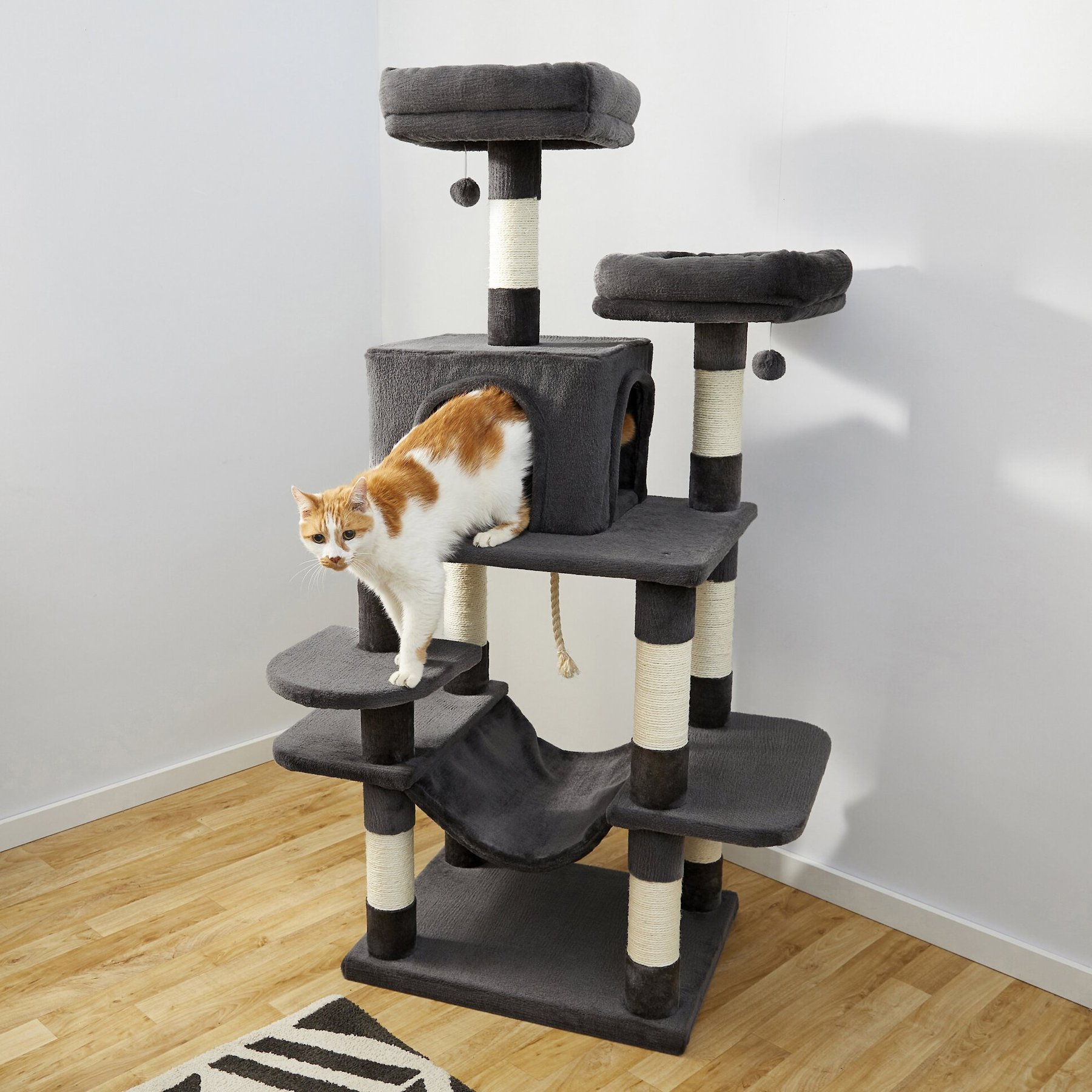 Frisco 59-in Faux Fur Cat Tree & Condo, Dark Charcoal