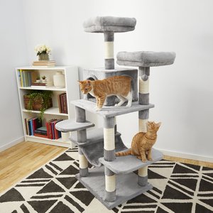 Frisco 59-in Faux Fur Cat Tree & Condo, Gray