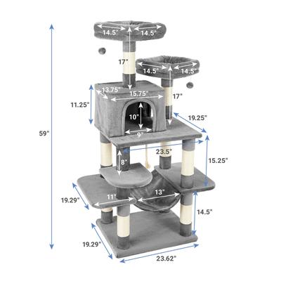 Show full view: Frisco 59-in Faux Fur Cat Tree & Condo, Gray slide 2 of 9