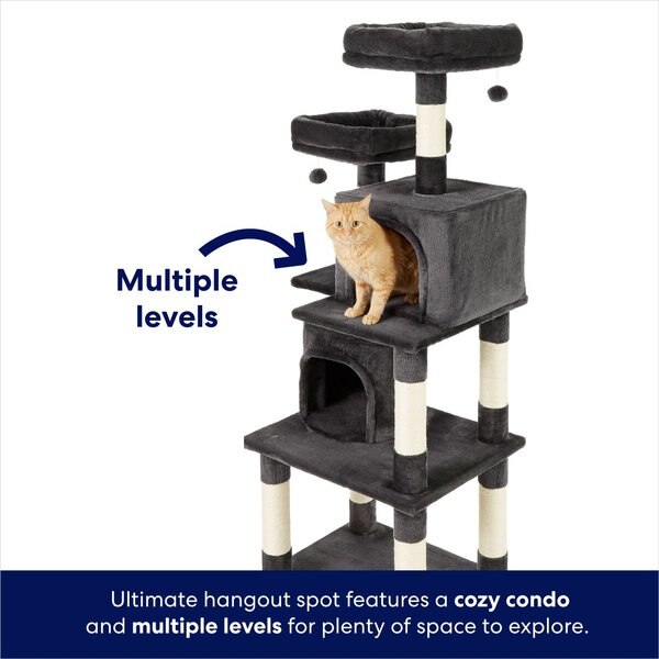 FRISCO 61-in Faux Fur Cat Tree & Condo, Dark Charcoal - Chewy.com