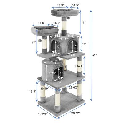Show full view: Frisco 61-in Faux Fur Tree & Condo, Gray + 38-in Cat Tree & Condo, Top Perch & Toy, Gray slide 3 of 10