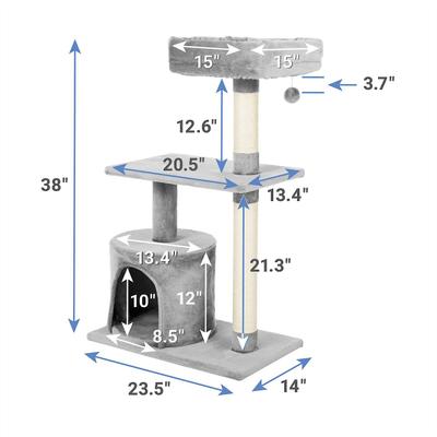 Show full view: Frisco 61-in Faux Fur Tree & Condo, Gray + 38-in Cat Tree & Condo, Top Perch & Toy, Gray slide 7 of 10