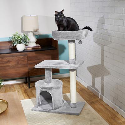 Show full view: Frisco 61-in Faux Fur Tree & Condo, Gray + 38-in Cat Tree & Condo, Top Perch & Toy, Gray slide 9 of 10