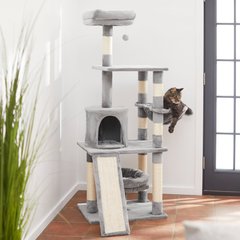 Frisco 62-in Faux Fur Cat Tree & Condo, Gray