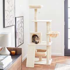 Frisco 62-in Faux Fur Cat Tree & Condo with Hammock, Cream