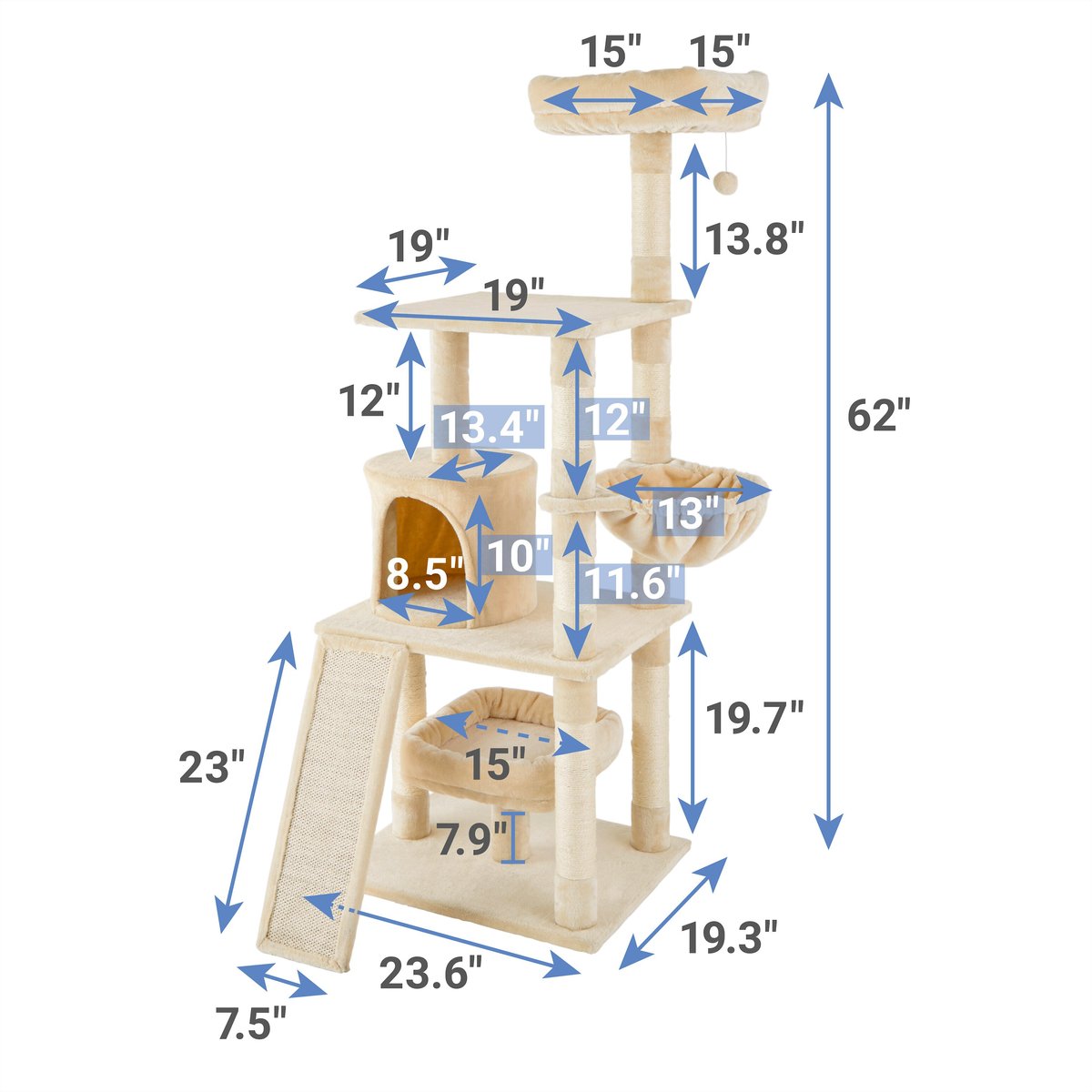 Frisco 62-in Faux Fur Cat Tree & Condo