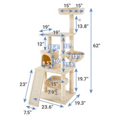 Frisco 62-in Faux Fur Cat Tree & Condo with Hammock, Cream slide 2 of 6