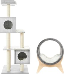 Frisco 62-in Modern Tree & Condo, Gray + Modern Tunnel Elevated Cat Bed