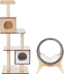 Frisco 62-in Modern Tree & Condo, Natural + Modern Tunnel Elevated Cat Bed