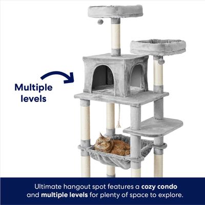 Show full view: Frisco 64-in Cat Tree with Hammock, Condo, 2 Top Perches with Bed, Gray slide 3 of 7