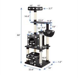 Frisco 66-in Cat Tree with Bed, Condo, Lounge Basket & Top Perch, Dark Charcoal slide 2 of 6